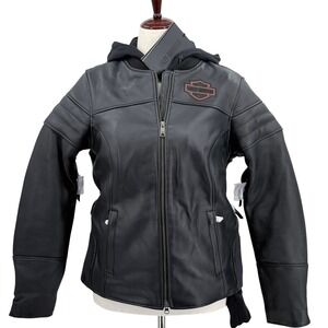 Harley Davidson Motorcycles Moto Biker Leather Jacket Full Zip Black Large NWT